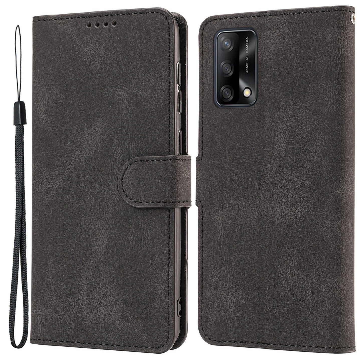 For Oppo A74 4G / F19 Shockproof Case Wallet Phone Shell Anti-Drop Leather Phone Cover with Strap