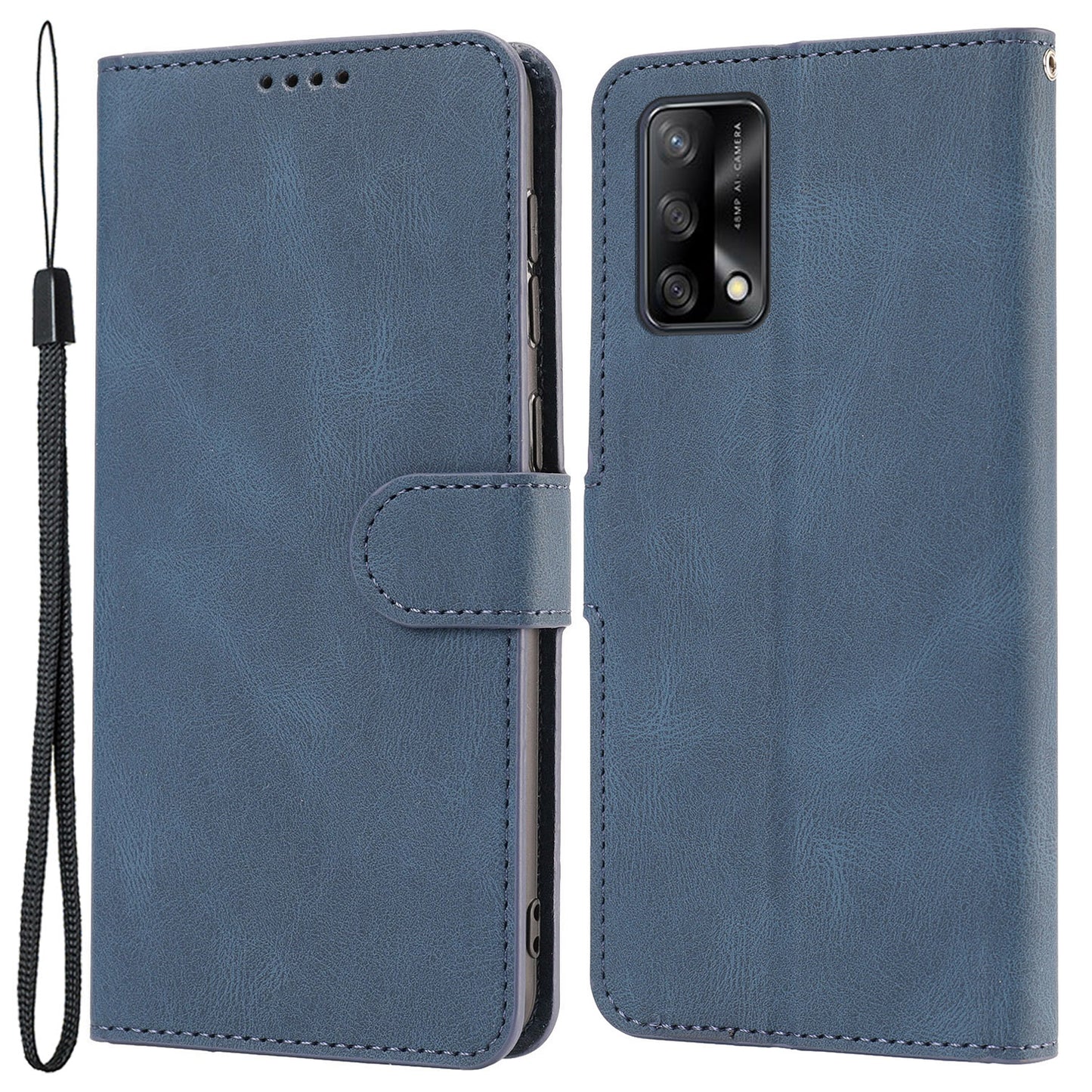 For Oppo A74 4G / F19 Shockproof Case Wallet Phone Shell Anti-Drop Leather Phone Cover with Strap