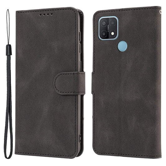 For Oppo A15s / A15 / A35 PU Leather Wallet Case Viewing Stand Magnetic Flip Phone Cover with Strap