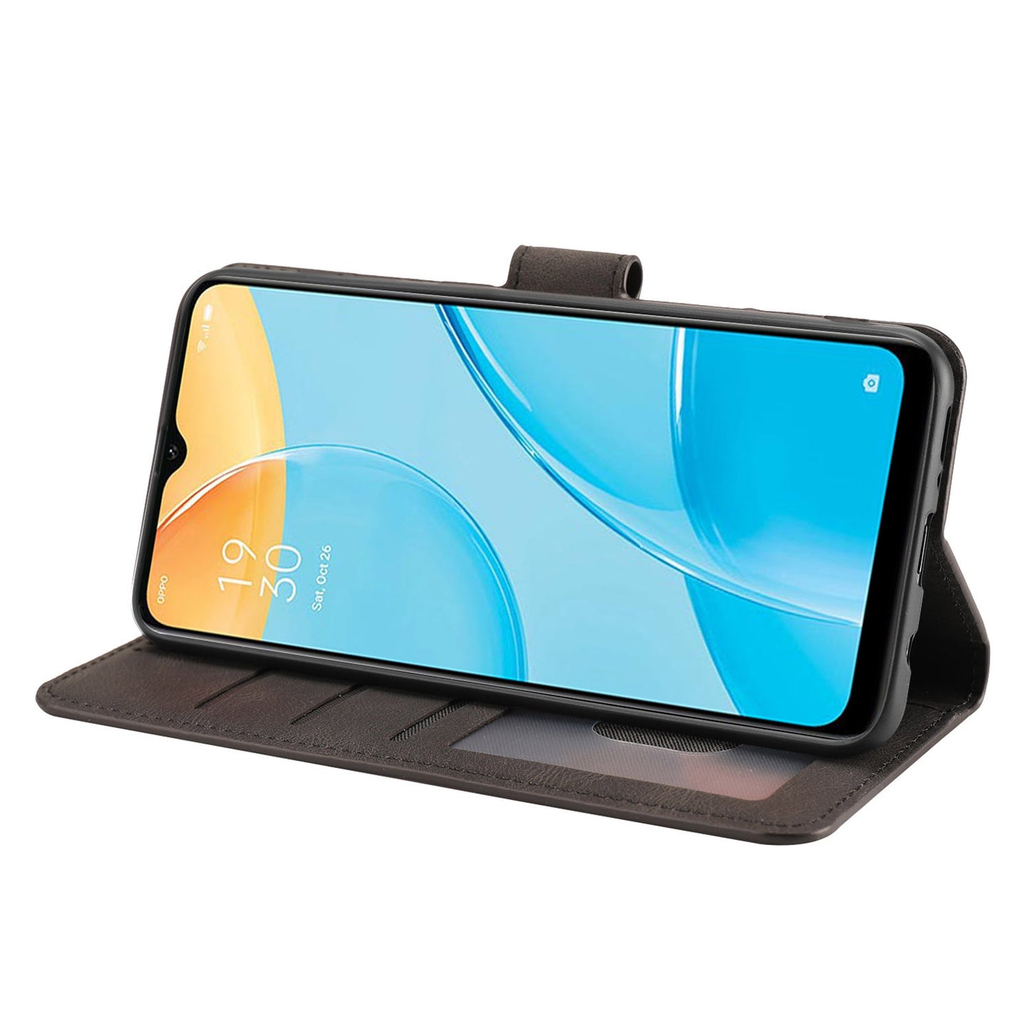 For Oppo A15s / A15 / A35 PU Leather Wallet Case Viewing Stand Magnetic Flip Phone Cover with Strap