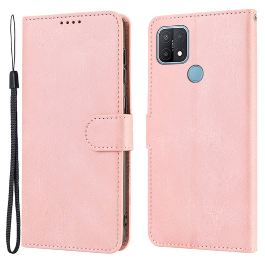 For Oppo A15s / A15 / A35 PU Leather Wallet Case Viewing Stand Magnetic Flip Phone Cover with Strap