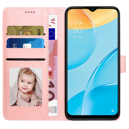 For Oppo A15s / A15 / A35 PU Leather Wallet Case Viewing Stand Magnetic Flip Phone Cover with Strap