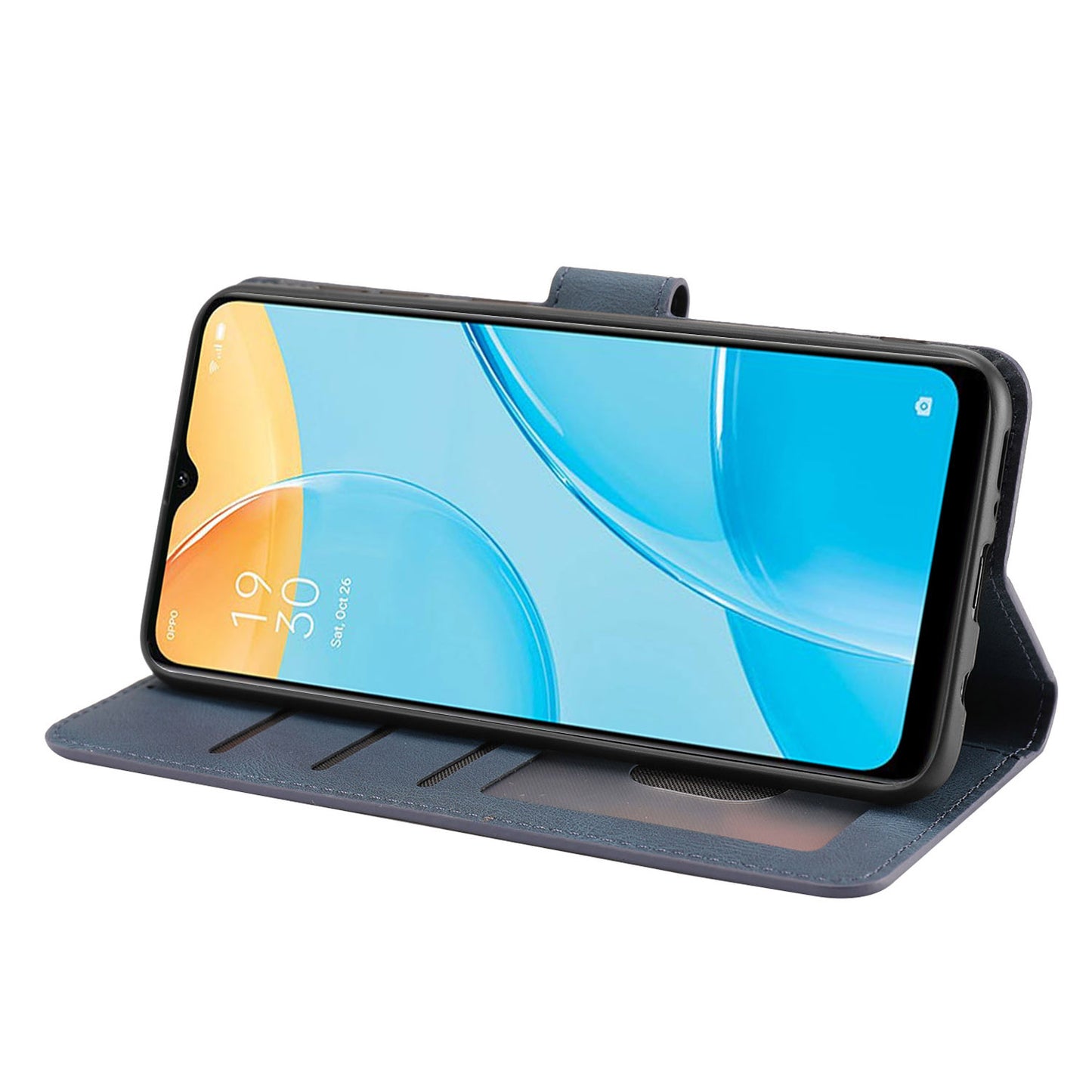 For Oppo A15s / A15 / A35 PU Leather Wallet Case Viewing Stand Magnetic Flip Phone Cover with Strap