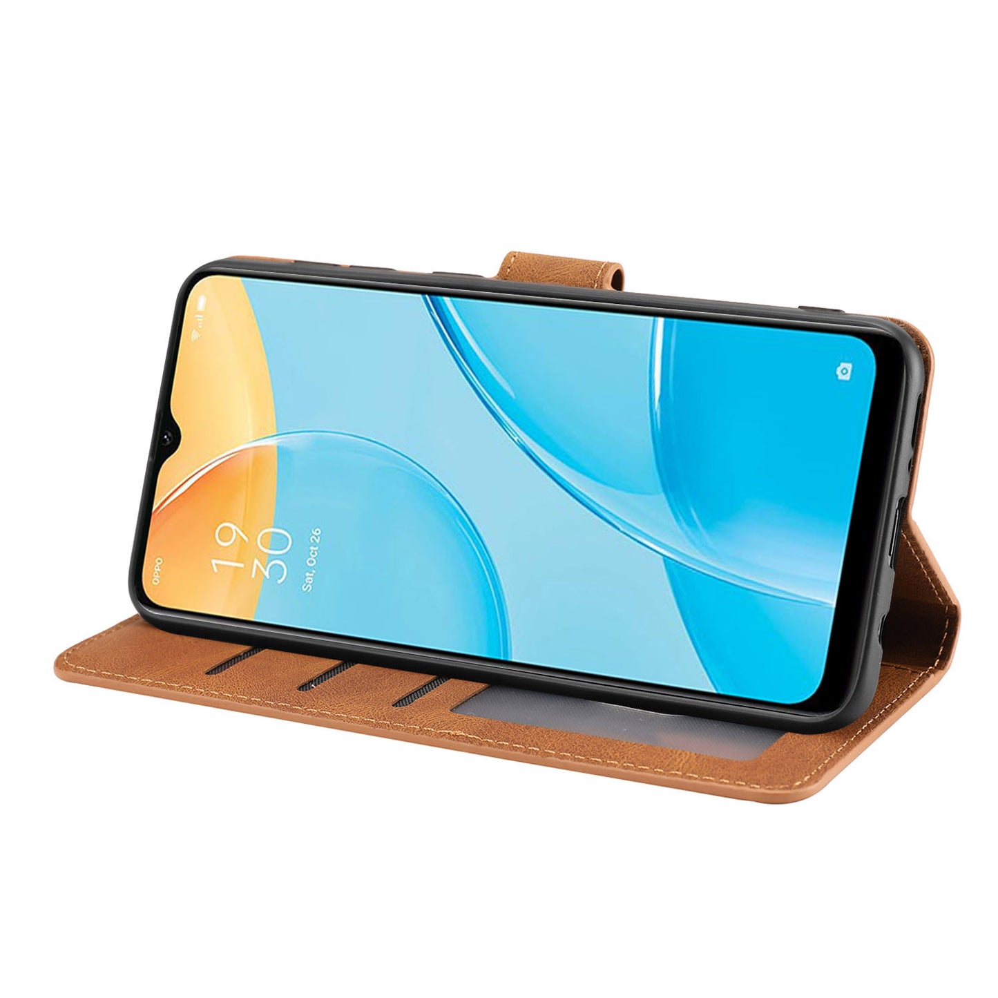 For Oppo A15s / A15 / A35 PU Leather Wallet Case Viewing Stand Magnetic Flip Phone Cover with Strap