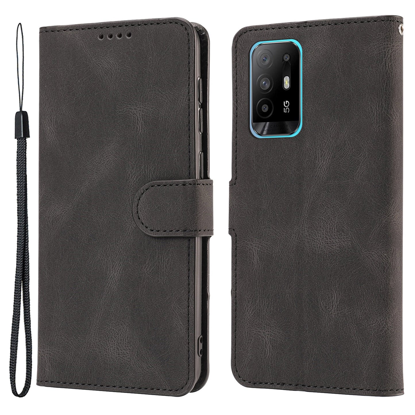 For Oppo A94 5G / Reno5 Z / F19 Pro+ 5G Phone Case PU Leather Wallet Stand Flip Cover with Strap