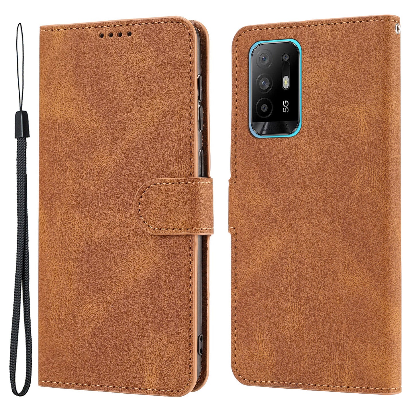 For Oppo A94 5G / Reno5 Z / F19 Pro+ 5G Phone Case PU Leather Wallet Stand Flip Cover with Strap
