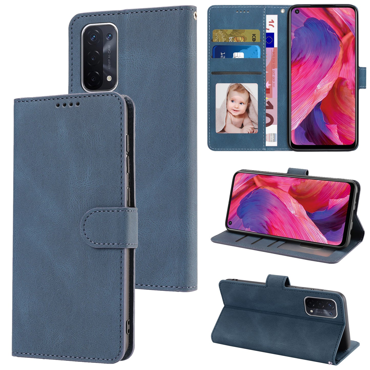 For Oppo A54 5G / A74 5G / A93 5G / OnePlus Nord N200 5G Phone Case Stand PU Leather Flip Wallet Cover
