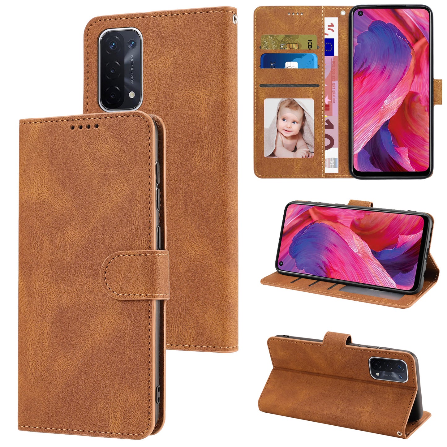 For Oppo A54 5G / A74 5G / A93 5G / OnePlus Nord N200 5G Phone Case Stand PU Leather Flip Wallet Cover