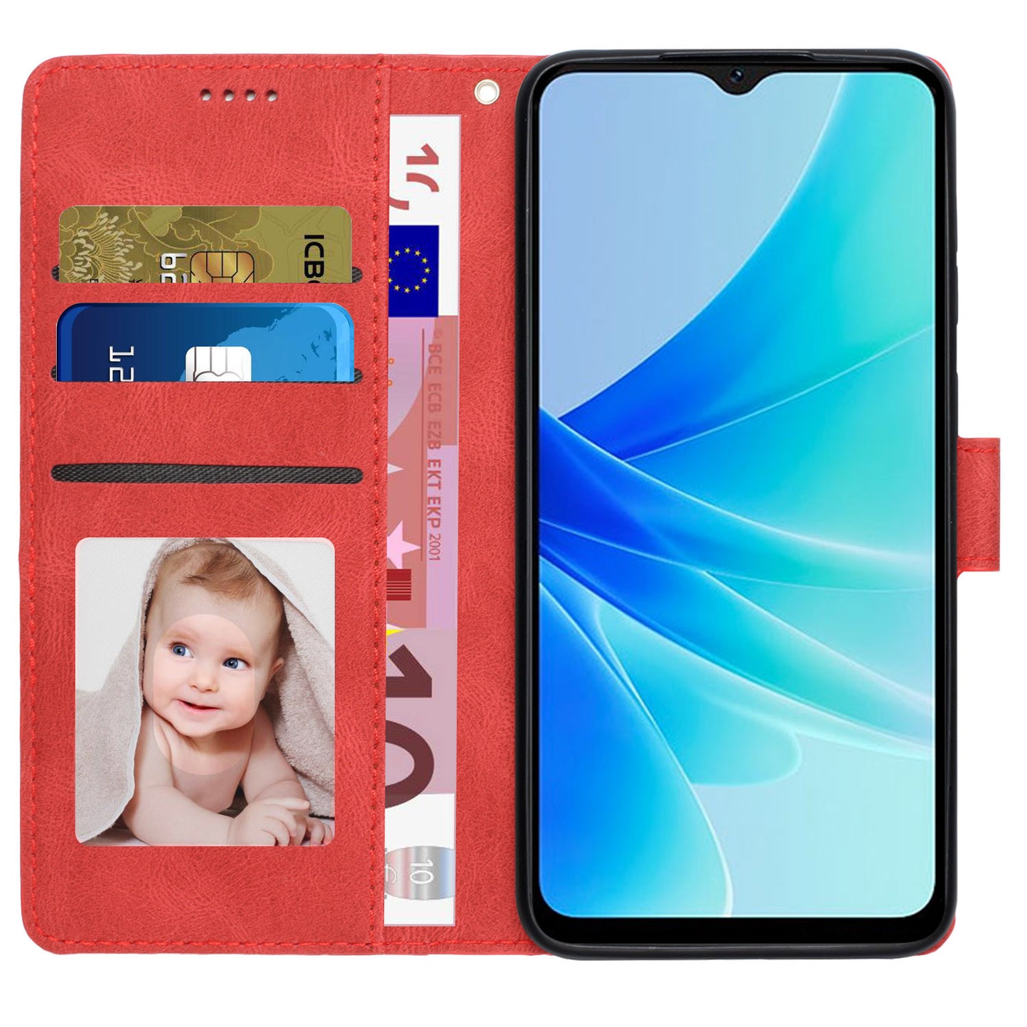 Leather Phone Case for Oppo A57 (2022) 5G / A77 5G / A97 5G / Realme Q5i / V23 5G / Narzo 50 5G / OnePlus Nord N300 5G , Wallet Stand Flip Cover