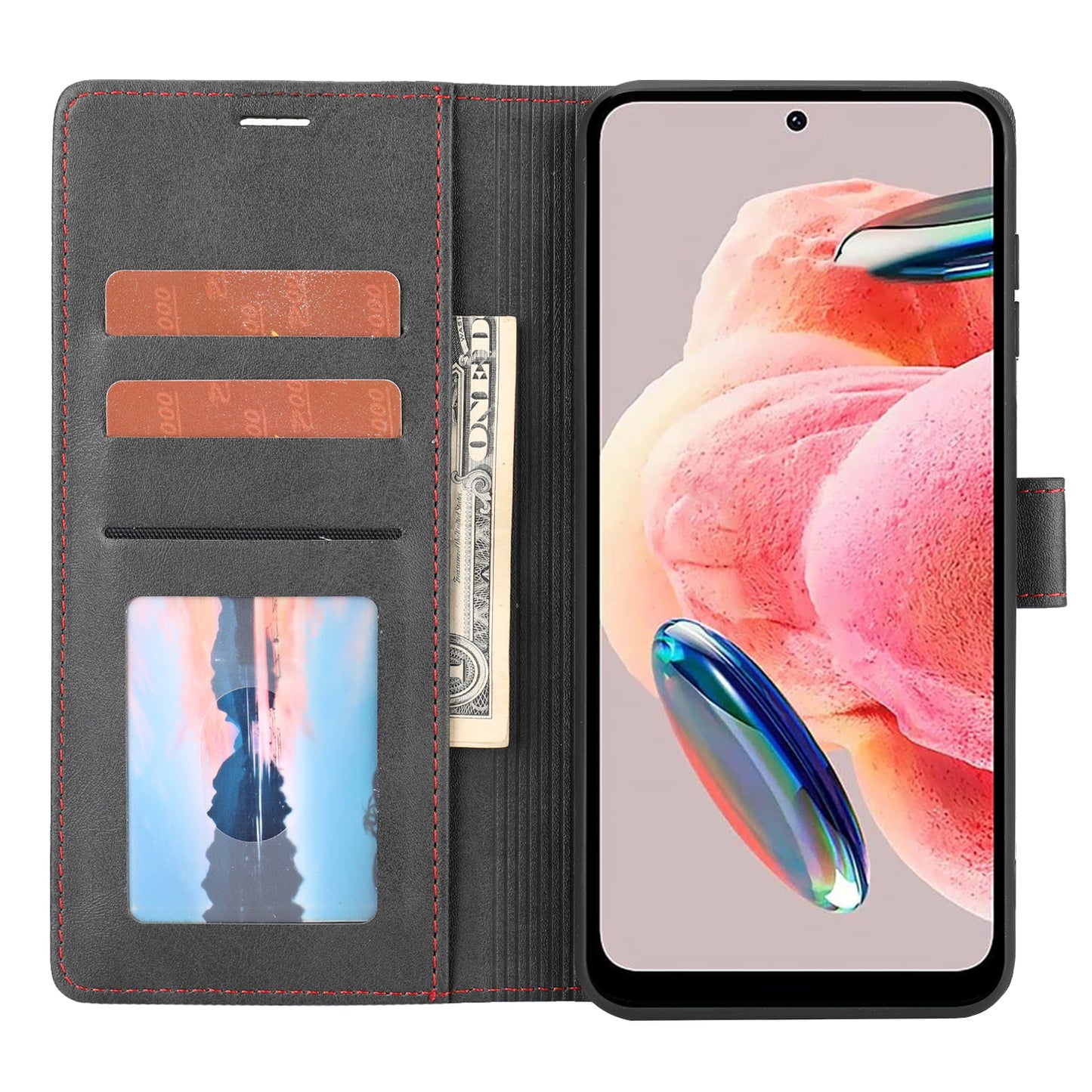 For Xiaomi Redmi Note 12 4G Wallet Phone Case Horizontal Line Leather Flip Cover with Stand