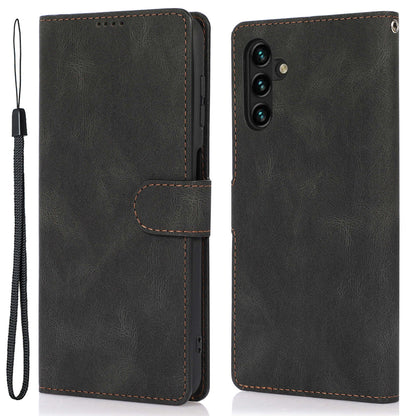 Stand Wallet Case for Samsung Galaxy M13 5G Drop Resistant PU Leather Phone Cover with Strap