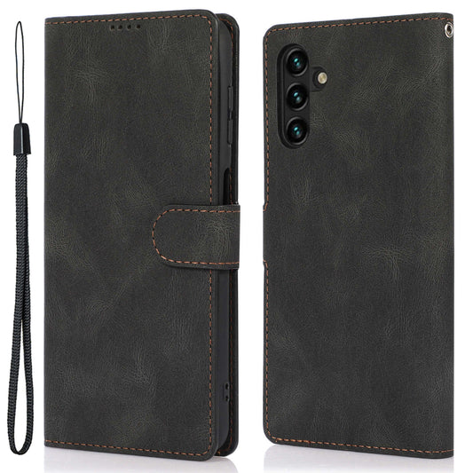 Stand Wallet Case for Samsung Galaxy M13 5G Drop Resistant PU Leather Phone Cover with Strap