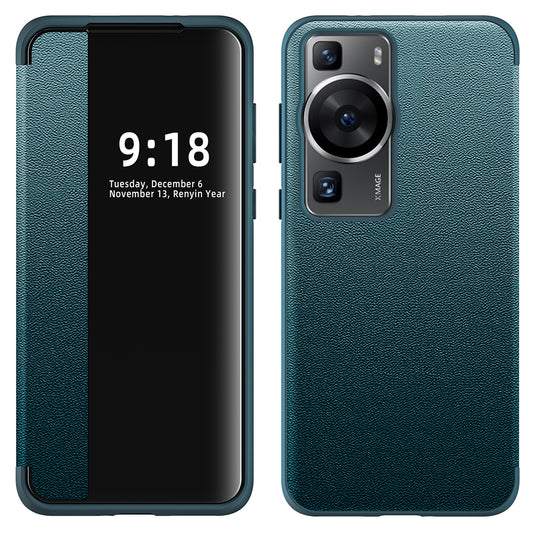 For Huawei P60 Anti-Drop Case View Window PU Leather Flip Cover TPU Acrylic Phone Case