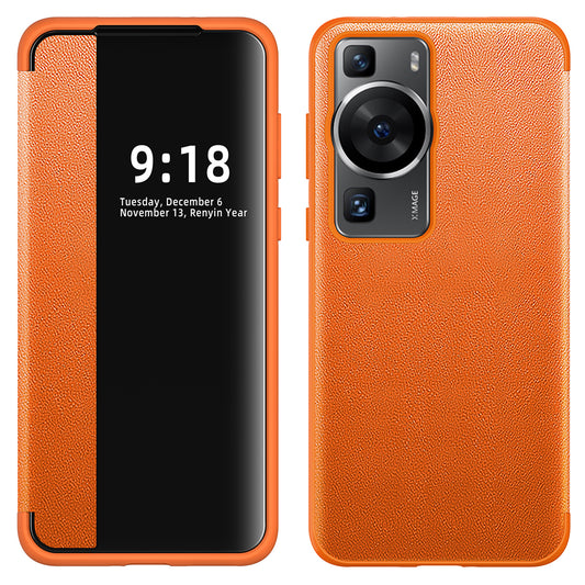 For Huawei P60 Anti-Drop Case View Window PU Leather Flip Cover TPU Acrylic Phone Case