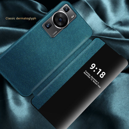 For Huawei P60 Anti-Drop Case View Window PU Leather Flip Cover TPU Acrylic Phone Case
