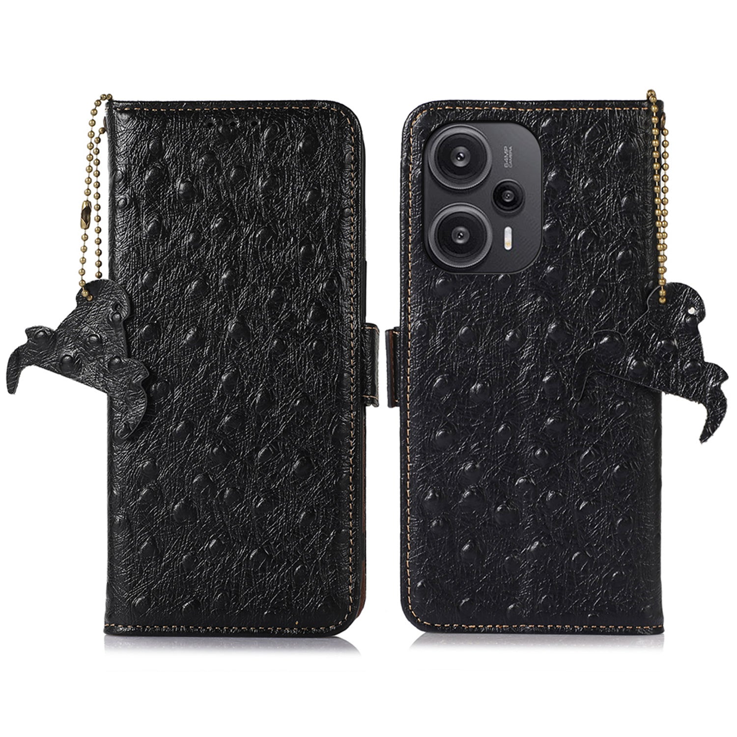 RFID Blocking Phone Case for Xiaomi Redmi Note 12 Turbo / Poco F5 5G , Wallet Stand Genuine Cow Leather Cover