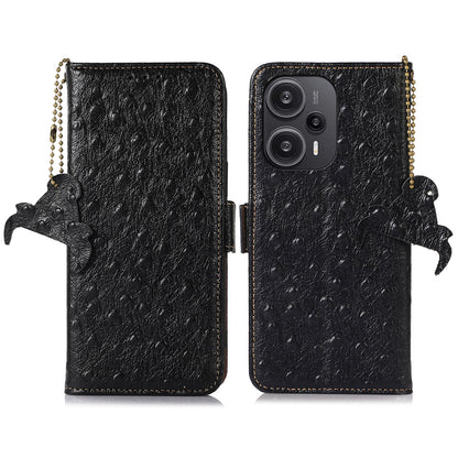 RFID Blocking Phone Case for Xiaomi Redmi Note 12 Turbo / Poco F5 5G , Wallet Stand Genuine Cow Leather Cover