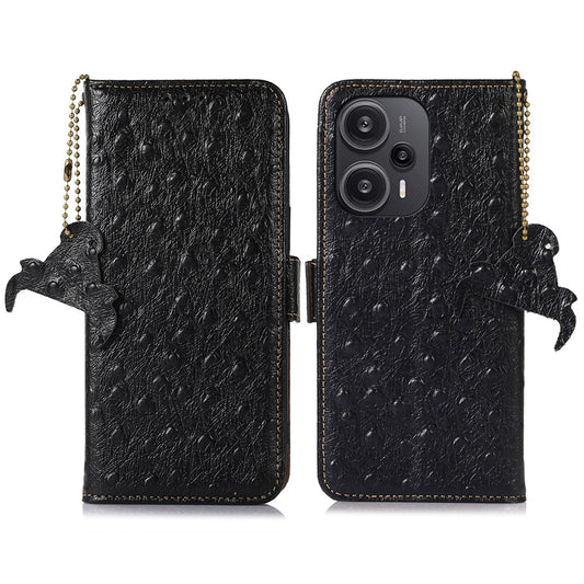 RFID Blocking Phone Case for Xiaomi Redmi Note 12 Turbo / Poco F5 5G , Wallet Stand Genuine Cow Leather Cover