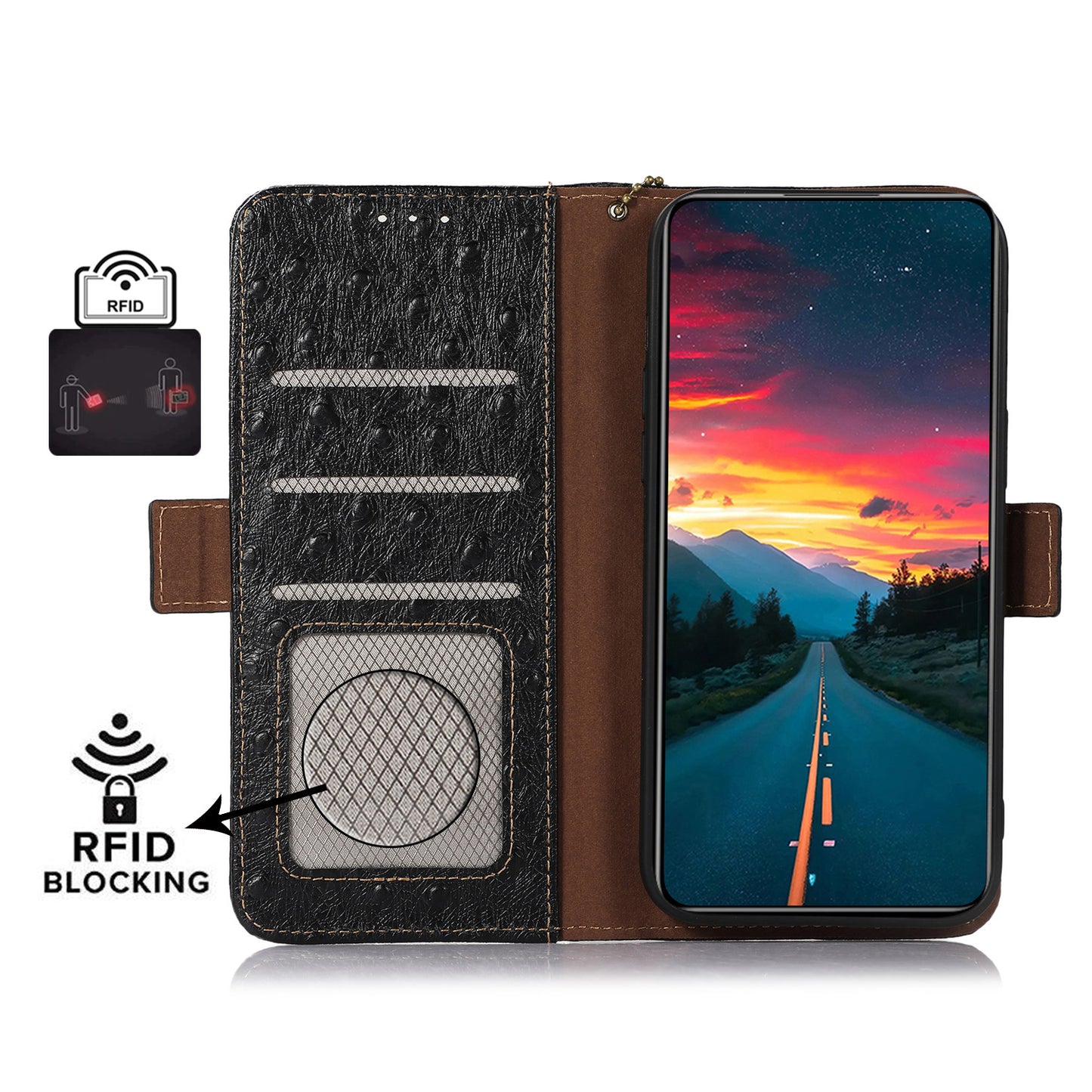 RFID Blocking Phone Case for Xiaomi Redmi Note 12 Turbo / Poco F5 5G , Wallet Stand Genuine Cow Leather Cover