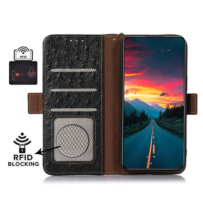 RFID Blocking Phone Case for Xiaomi Redmi Note 12 Turbo / Poco F5 5G , Wallet Stand Genuine Cow Leather Cover