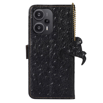 RFID Blocking Phone Case for Xiaomi Redmi Note 12 Turbo / Poco F5 5G , Wallet Stand Genuine Cow Leather Cover