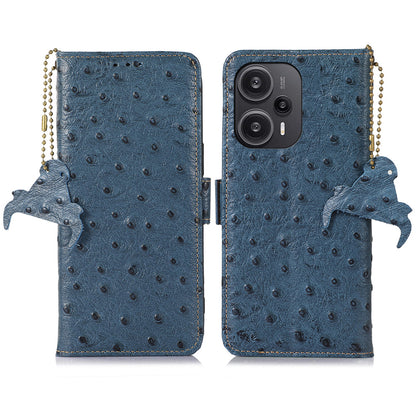 RFID Blocking Phone Case for Xiaomi Redmi Note 12 Turbo / Poco F5 5G , Wallet Stand Genuine Cow Leather Cover