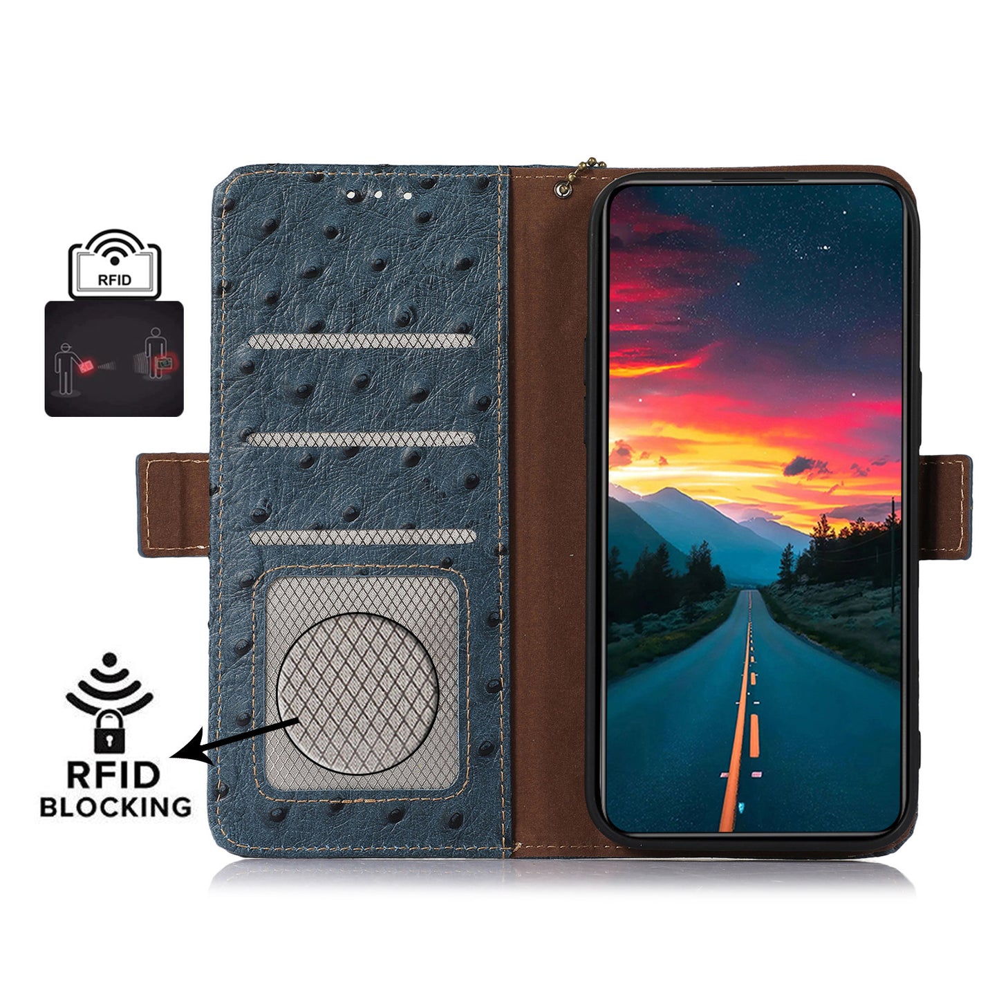 RFID Blocking Phone Case for Xiaomi Redmi Note 12 Turbo / Poco F5 5G , Wallet Stand Genuine Cow Leather Cover