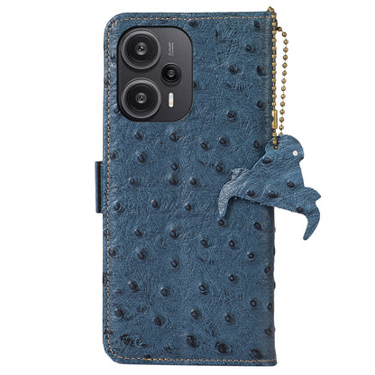 RFID Blocking Phone Case for Xiaomi Redmi Note 12 Turbo / Poco F5 5G , Wallet Stand Genuine Cow Leather Cover