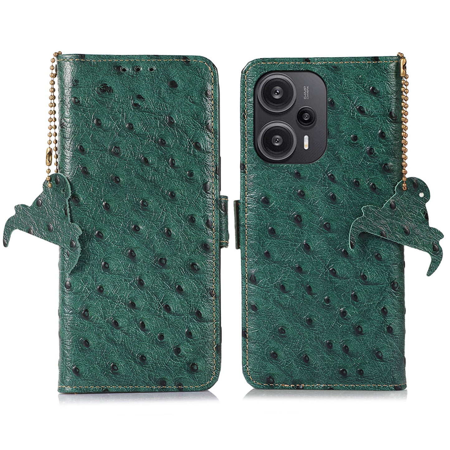 RFID Blocking Phone Case for Xiaomi Redmi Note 12 Turbo / Poco F5 5G , Wallet Stand Genuine Cow Leather Cover