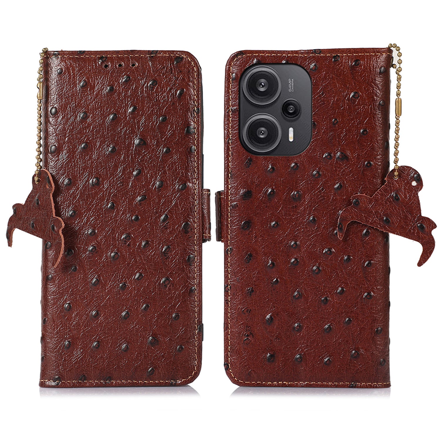RFID Blocking Phone Case for Xiaomi Redmi Note 12 Turbo / Poco F5 5G , Wallet Stand Genuine Cow Leather Cover