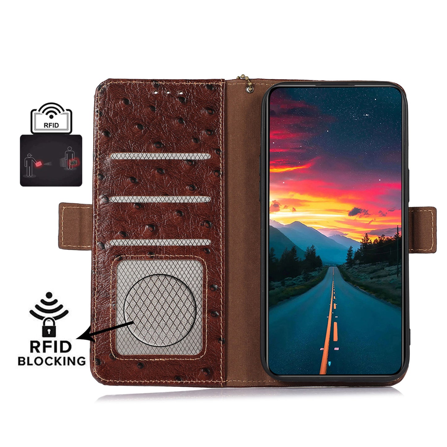 RFID Blocking Phone Case for Xiaomi Redmi Note 12 Turbo / Poco F5 5G , Wallet Stand Genuine Cow Leather Cover