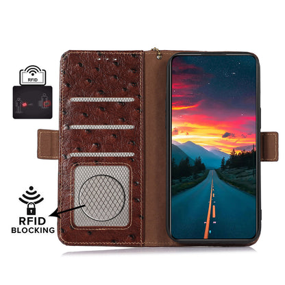 RFID Blocking Phone Case for Xiaomi Redmi Note 12 Turbo / Poco F5 5G , Wallet Stand Genuine Cow Leather Cover