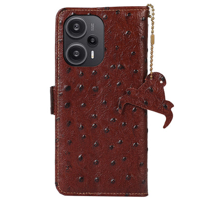 RFID Blocking Phone Case for Xiaomi Redmi Note 12 Turbo / Poco F5 5G , Wallet Stand Genuine Cow Leather Cover