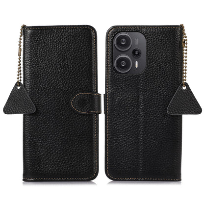 For Xiaomi Redmi Note 12 Turbo / Poco F5 5G RFID Blocking Stand Wallet Phone Case Genuine Cow Leather Phone Cover