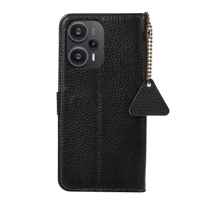 For Xiaomi Redmi Note 12 Turbo / Poco F5 5G RFID Blocking Stand Wallet Phone Case Genuine Cow Leather Phone Cover