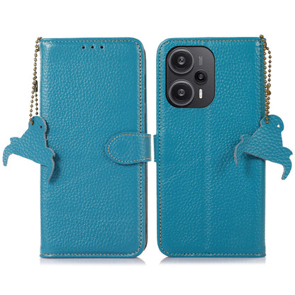 For Xiaomi Redmi Note 12 Turbo / Poco F5 5G RFID Blocking Stand Wallet Phone Case Genuine Cow Leather Phone Cover