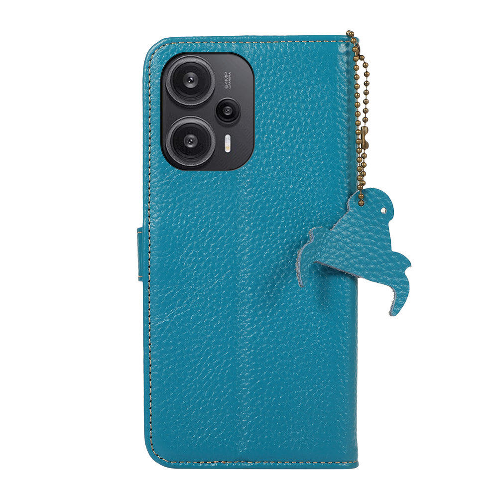 For Xiaomi Redmi Note 12 Turbo / Poco F5 5G RFID Blocking Stand Wallet Phone Case Genuine Cow Leather Phone Cover