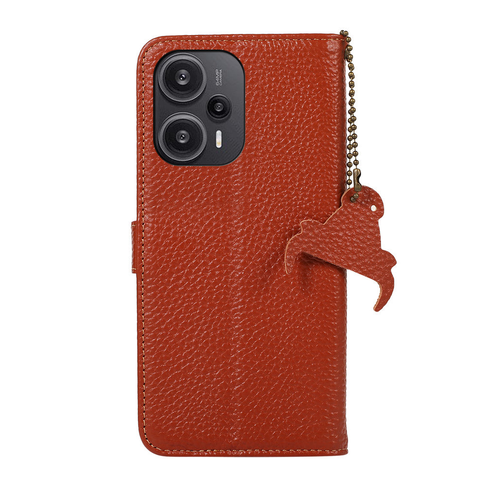 For Xiaomi Redmi Note 12 Turbo / Poco F5 5G RFID Blocking Stand Wallet Phone Case Genuine Cow Leather Phone Cover