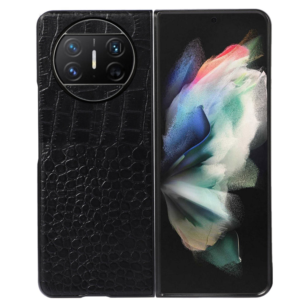 For Huawei Mate X3 5G Folding Phone Case Crocodile Texture Genuine Cowhide Leather Coated PC Cover