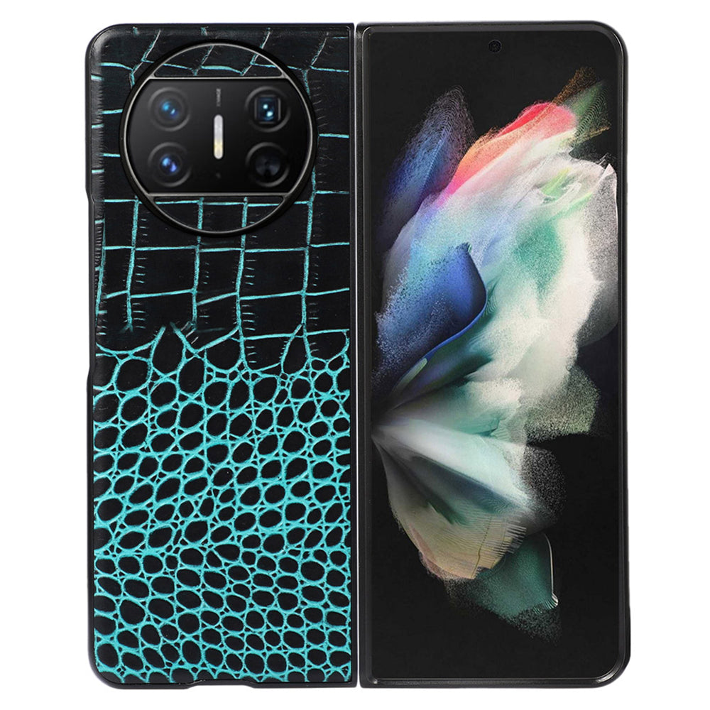 For Huawei Mate X3 5G Folding Phone Case Crocodile Texture Genuine Cowhide Leather Coated PC Cover