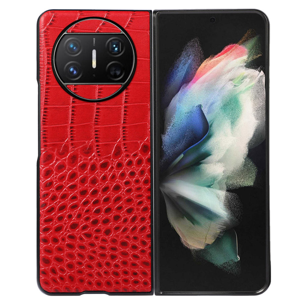 For Huawei Mate X3 5G Folding Phone Case Crocodile Texture Genuine Cowhide Leather Coated PC Cover