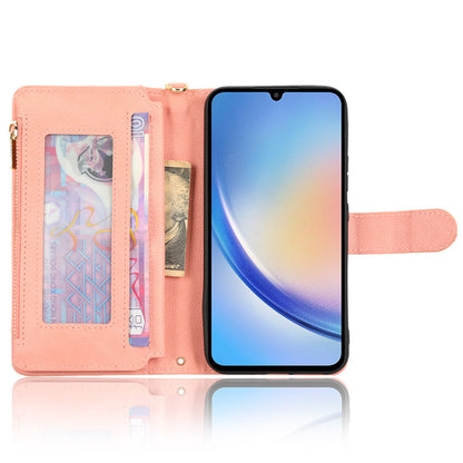 For Samsung Galaxy A34 5G Zipper Pocket Phone Wallet Case Cellphone Cover with 2 Straps