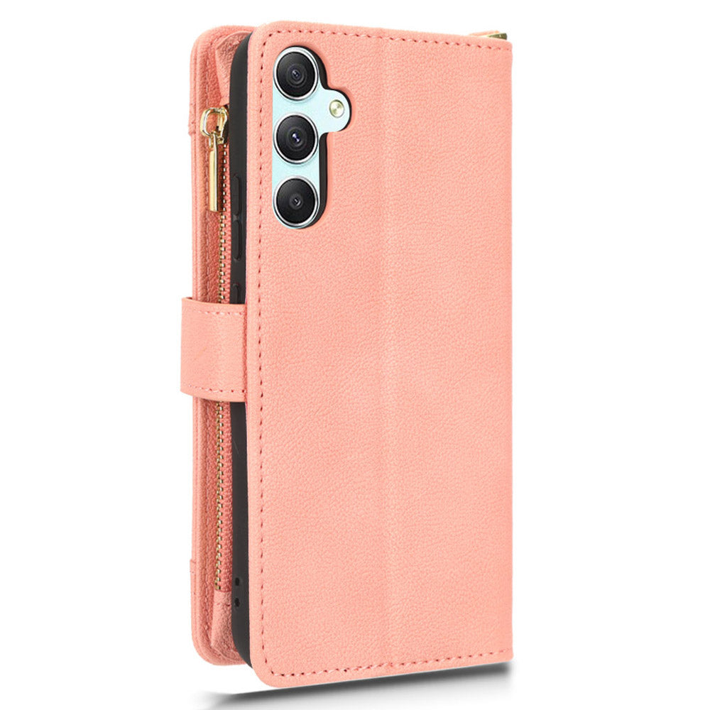 For Samsung Galaxy A34 5G Zipper Pocket Phone Wallet Case Cellphone Cover with 2 Straps