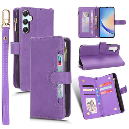 For Samsung Galaxy A34 5G Zipper Pocket Phone Wallet Case Cellphone Cover with 2 Straps