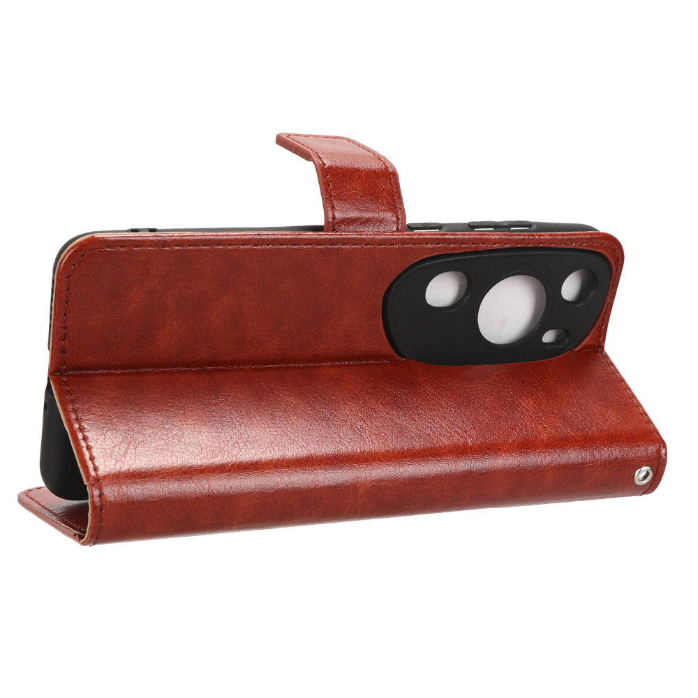 For P60 Art Shockproof Wallet Phone Case Crazy Horse Texture PU Leather Folio Flip Cover