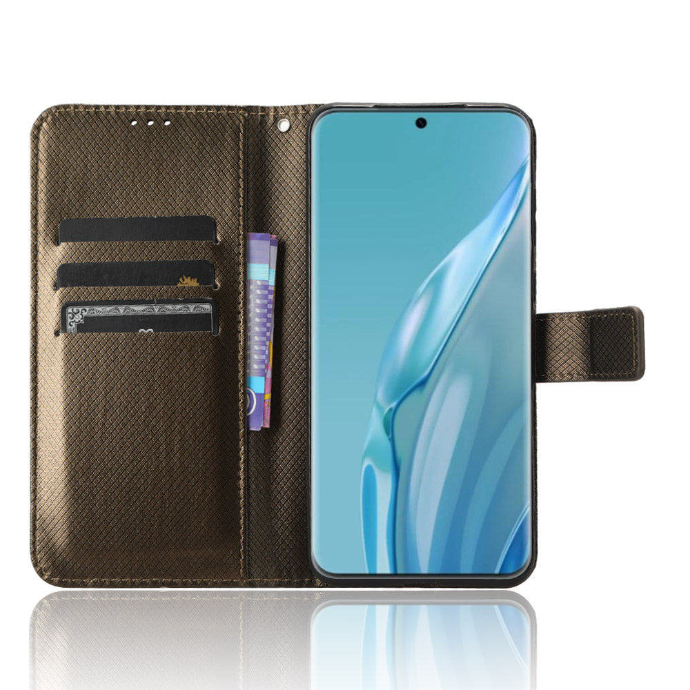 PU Leather Flip Case for Huawei P60 Art Protective Cover Diamond Texture Anti-Drop Wallet Phone Case