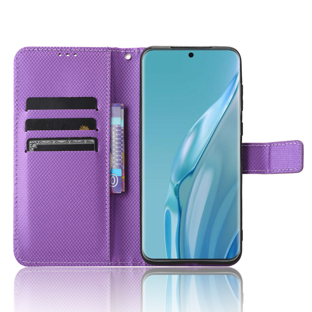 PU Leather Flip Case for Huawei P60 Art Protective Cover Diamond Texture Anti-Drop Wallet Phone Case