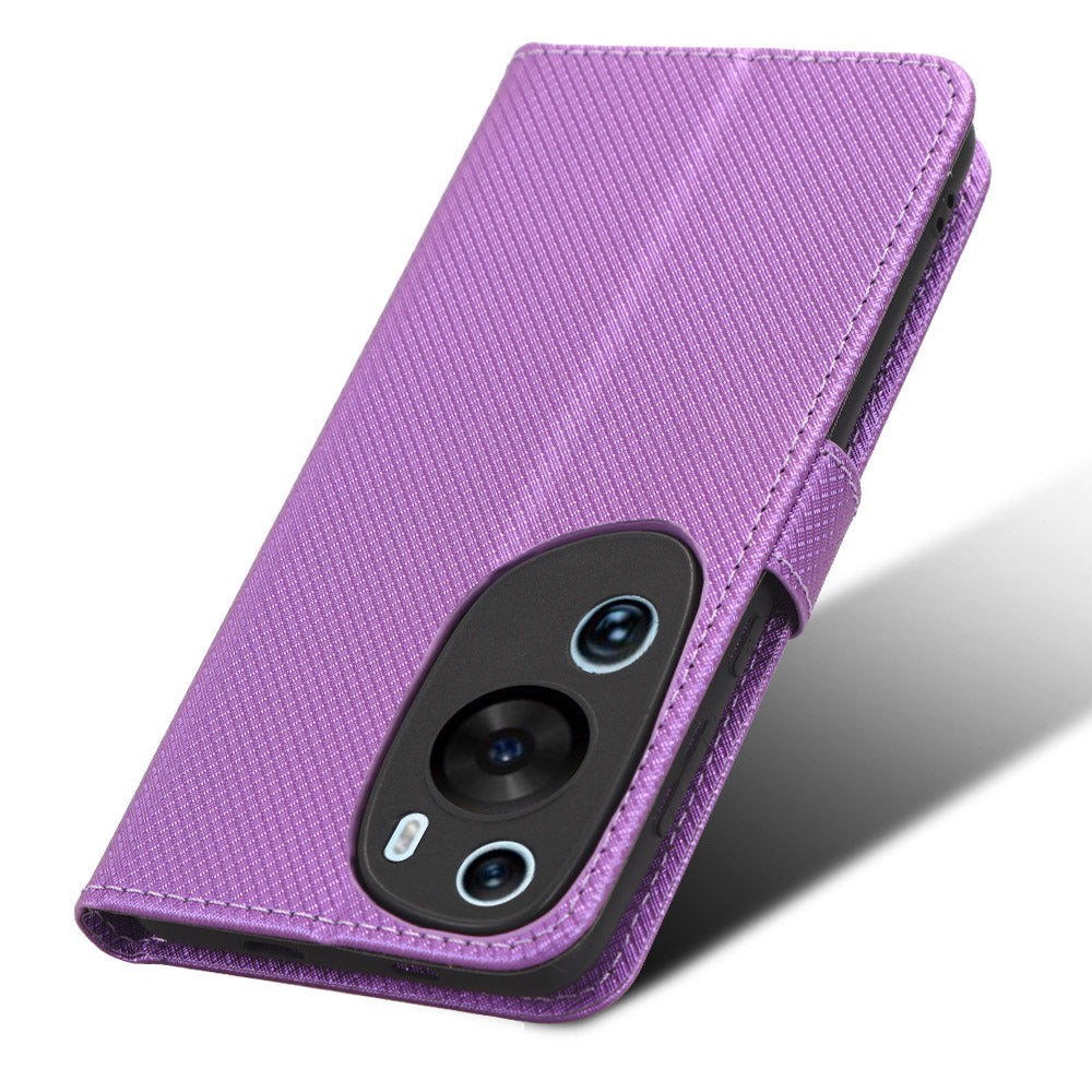 PU Leather Flip Case for Huawei P60 Art Protective Cover Diamond Texture Anti-Drop Wallet Phone Case