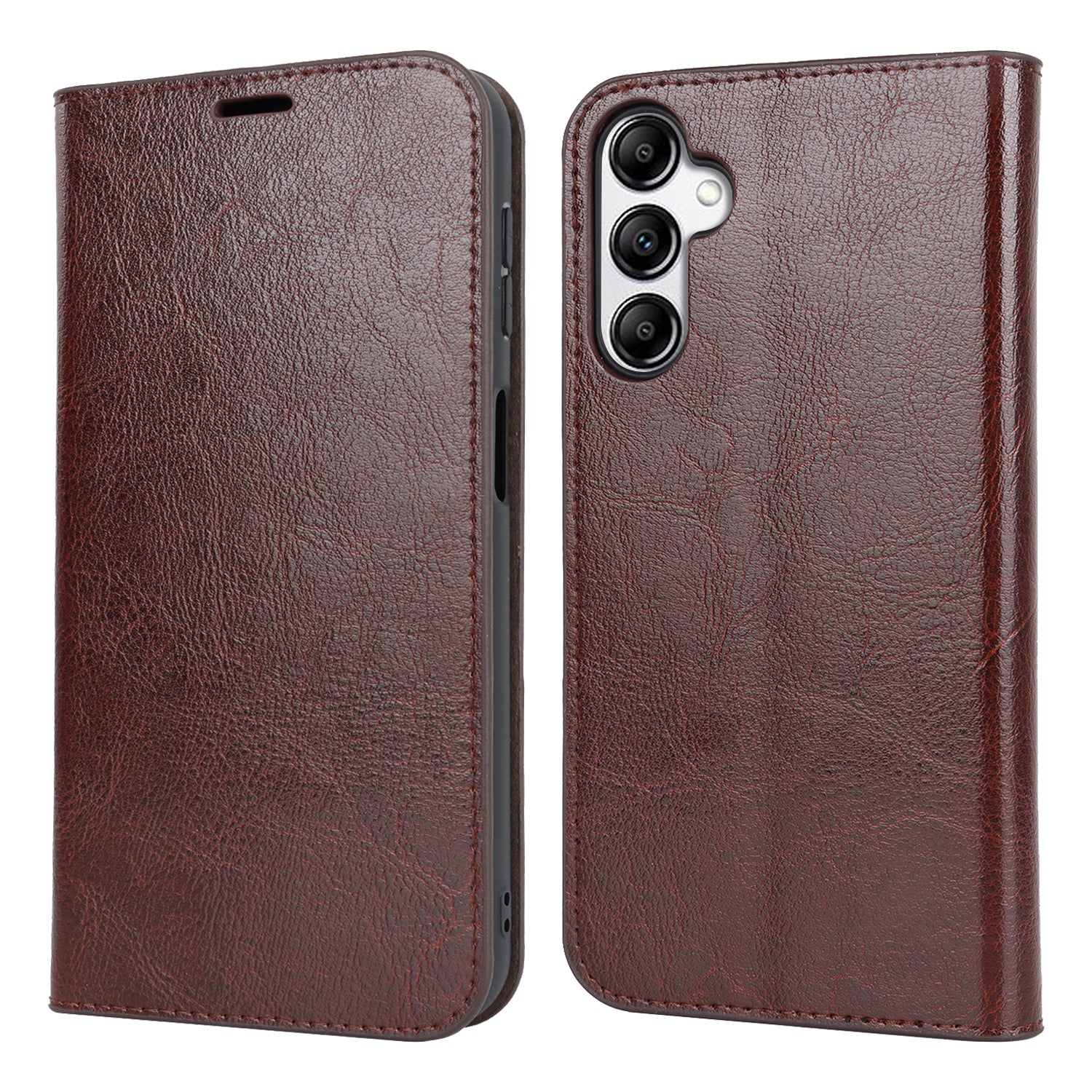 Genuine Cow Leather Phone Cover for Samsung Galaxy A24 4G Crazy Horse Texture Anti-drop Phone Case with Wallet