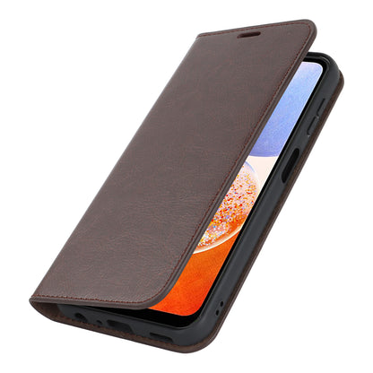 Genuine Cow Leather Phone Cover for Samsung Galaxy A24 4G Crazy Horse Texture Anti-drop Phone Case with Wallet